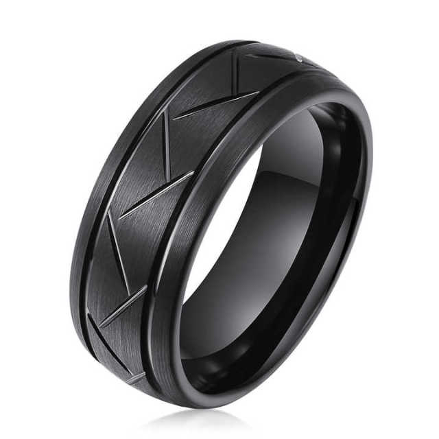 Guangzhou Factory Direct Sales 8mm Domed Grooved Brushed Black Tungsten Carbide Ring for Men Women Wedding Band Comfort Fit