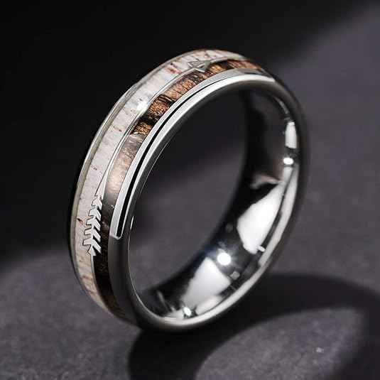 Factory Custom Tungsten Jewelry Natural Koa Zebra Wood Arrows Tungsten Wedding Band Charming Women Rings Jewelry for Women