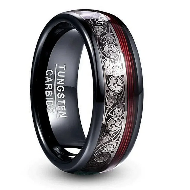 Fashion Jewelry 8mm Whisky Wood Black Tungsten Ring for Men Women Fashion Engagement Wedding Band Rings