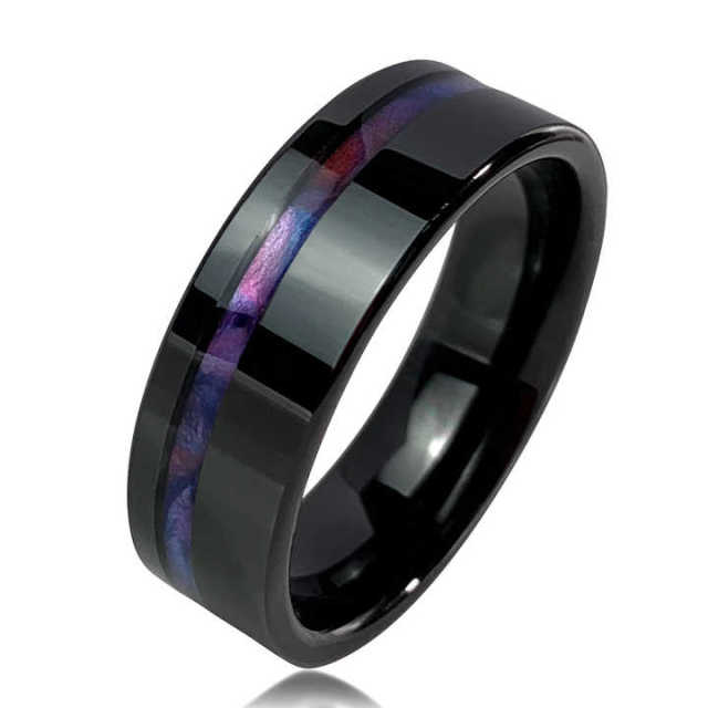 New Design Jewelry 8mm Black Tungsten Ring PVC rainbow Couple Mens Wedding Rings