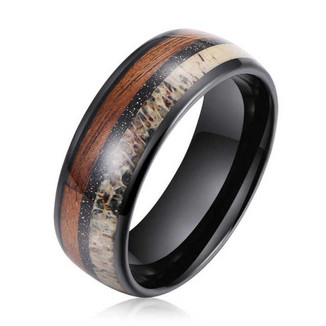 High Quality Men Whiskey/Hawaii/koa Wood and Antler Deer Tungsten Carbide Ring for Wedding Bands Silver/rose Gold/gold/black