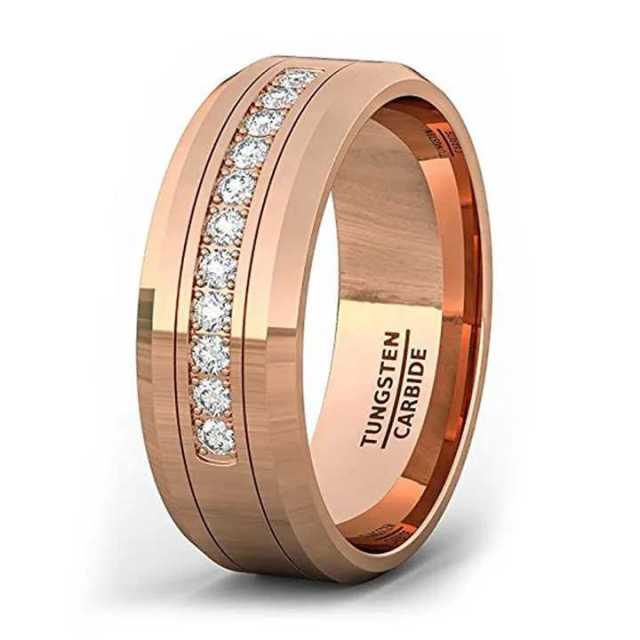 Wholesale Wedding Couple Rings Zircon Inlay 18K Rose Gold Plated Tungsten Carbide Ring Cubic Zirconia Tungsten Rings