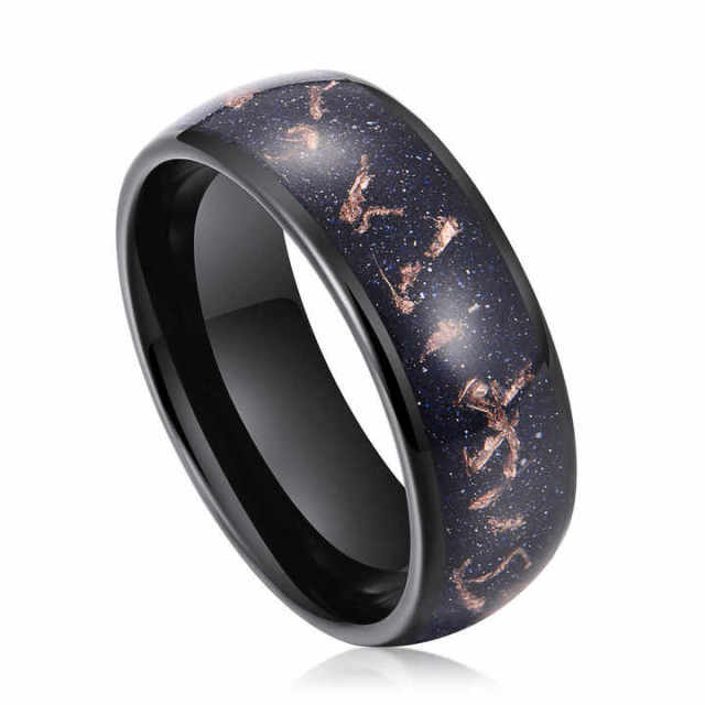 8mm Natural Stone Black Hammered Tungsten Fire Opal Ring for Men