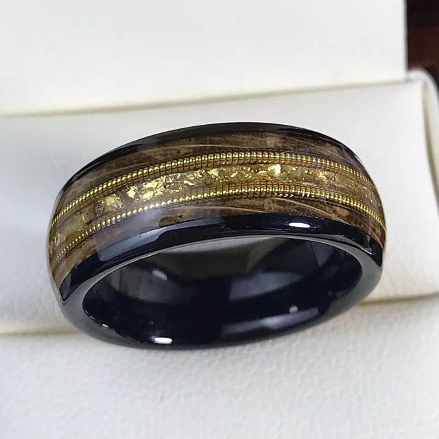 Wholesale Fashion Jewelry 8mm Black Tungsten Carbide Inlay Wooden Ring Guitar String Ring Wedding Band Inlaid Opal for Men Rings