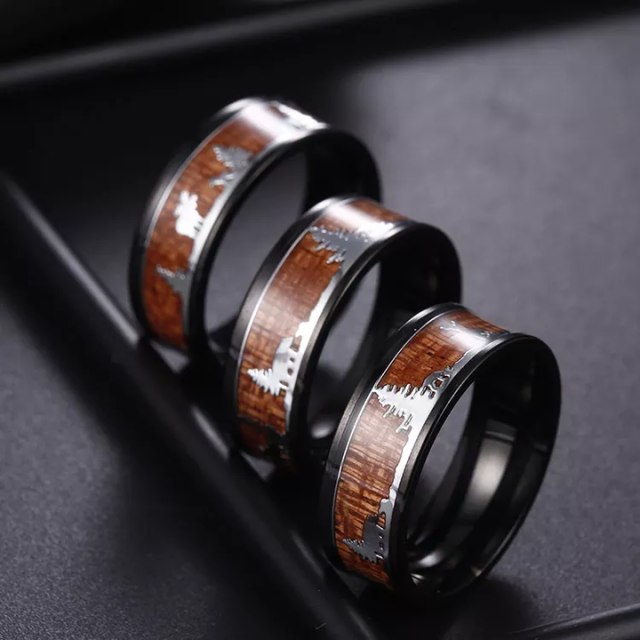 Fashion Jewelry Rings Custom 8mm Black Tungsten Ring Best Deer Natural Wood Inlay Tungsten Brand Ring