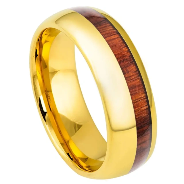 Ouyuan Jewelry Fashion Men Polish Surface Tungsten Ring Inlay Whisky Koa Wood Wedding Band Men and Women Couple Ring