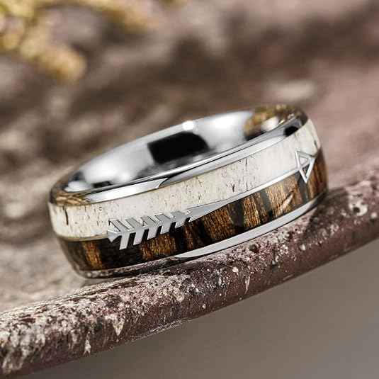 Wholesale Price Custom Tungsten Carbide Band 8mm Arrow Wooden Wedding Ring Natural Antler Tungsten Ring Jewelry for Men