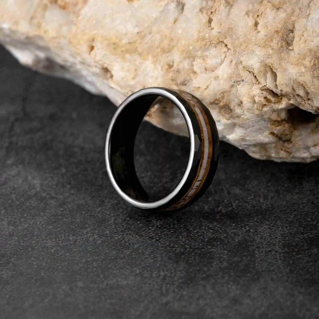 Luxury Men Ring Tungsten Carbide Ring Classic 8mm Men Black Plated Inlay Wood Unisex Tungsten Ring Fashion Jewelry Confirm Fit