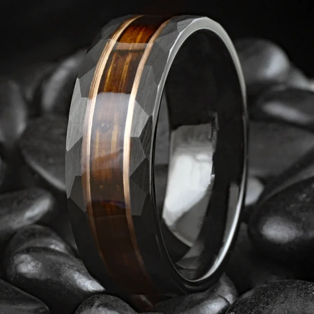 Wholesale Price Whiskey Barrel Wood Inlay Men and Women Tungsten Carbide Ring Wedding Engagement Band Comfort Fit