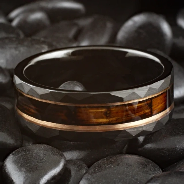 Wholesale Price Whiskey Barrel Wood Inlay Men and Women Tungsten Carbide Ring Wedding Engagement Band Comfort Fit