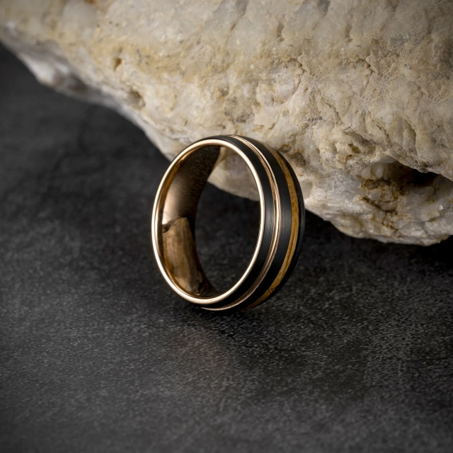 Luxury 18K Gold Plated Tungsten Ring Koa Wood for Men and Women Wood Inlay Tungsten Ring Wedding Band comfort It Ring