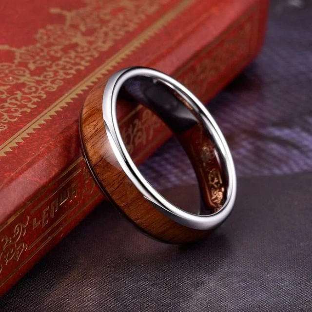 Wholesale Price Couple Wedding Bands 8mm and 6mm Real Koa Wood Tungsten Wedding Rings for Women Men Jewelry Rings