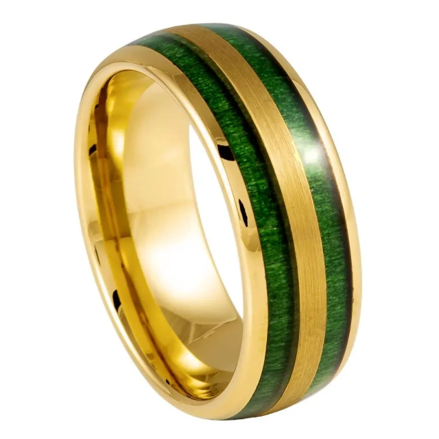 Ouyuan Jewelry Fashion Men Polish Surface Tungsten Ring Inlay Whisky Koa Wood Wedding Band Men and Women Couple Ring