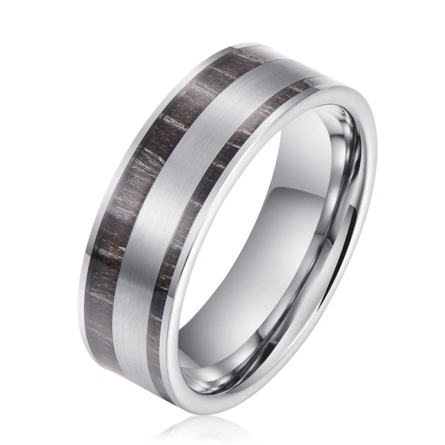 Wholesale Fashion Rings 8mm Koa Wood Inlay Punk Black Tungsten Rings for Men Women Engagement Wedding Band Comfort Fit