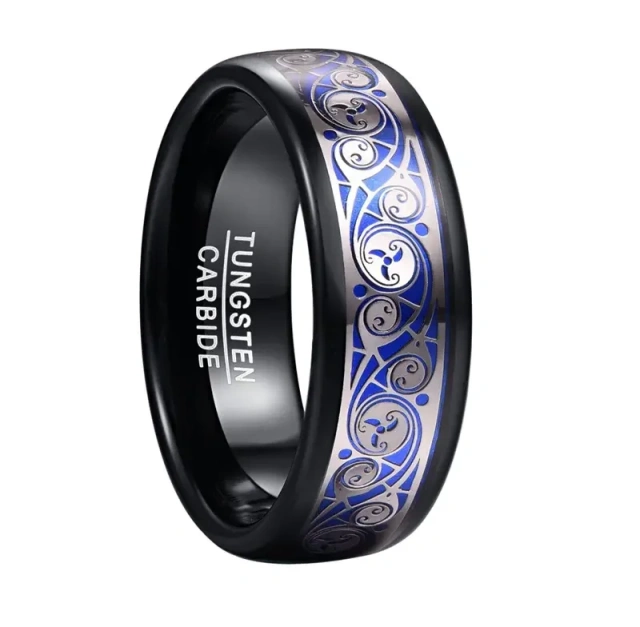 Fashion Jewelry 8mm Whisky Wood Black Tungsten Ring for Men Women Fashion Engagement Wedding Band Rings