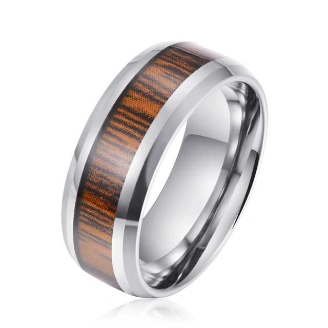 Wholesale Fashion Rings 8mm Koa Wood Inlay Punk Black Tungsten Rings for Men Women Engagement Wedding Band Comfort Fit