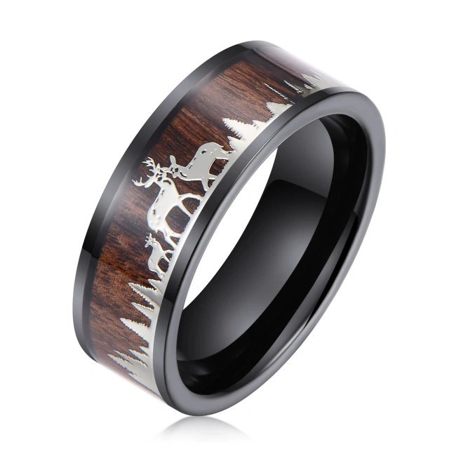 High Quality Men Whiskey/Hawaii/koa Wood and Antler Deer Tungsten Carbide Ring for Wedding Bands Silver/rose Gold/gold/black