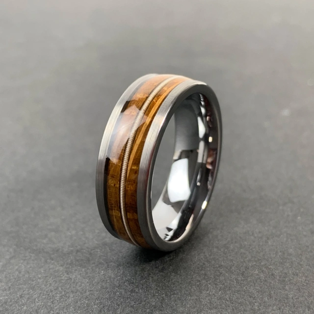 New Rings Tungsten Carbide Bands Inlay Guitar String Silver Tungsten Steel Rings for Men Boys Fashion Jewelry