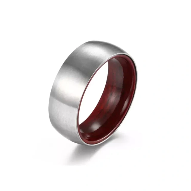Best Price Fashionable Tungsten Steel Ring 8mm High Quality Brushed Center Inlaid Whiskey Barrel Wood Beveled Edges Number Shape