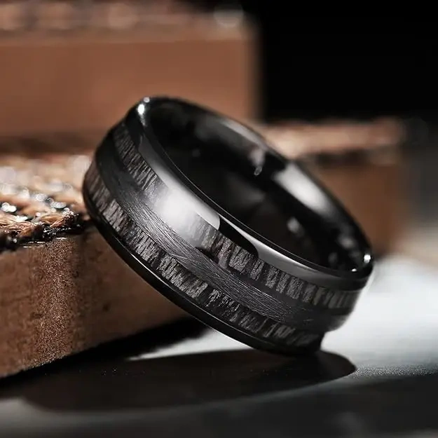 Factory Sell Tungsten Ring Wood Black with Inlay Wooden Matt Surface Tungsten Carbide Rings