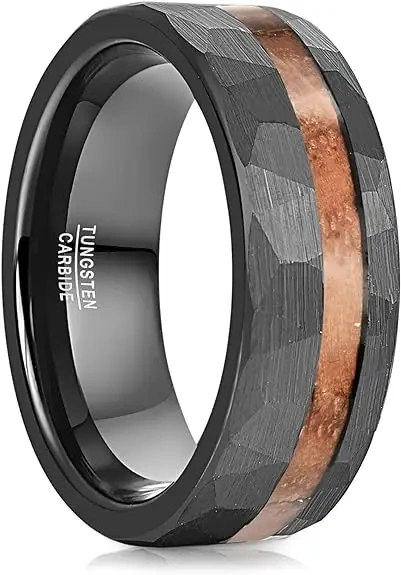 China Wholesale Mens Tungsten Carbide Rings Black Color Plated Tungsten Carbide Rings Inlay Wooden