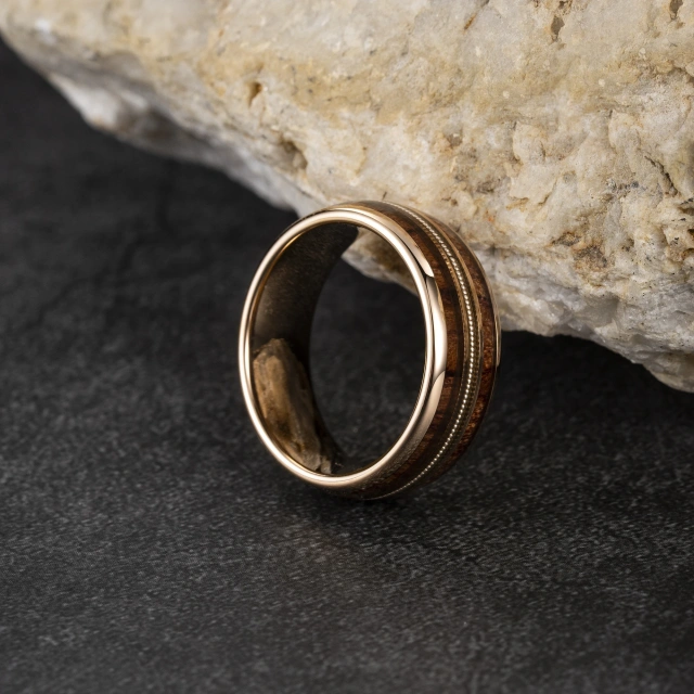 Wholesale Price Domed 8mm Guitar String Koa Wood Tungsten Ring Mens Ring Rose Gold Tungsten Fashion Tungsten Ring