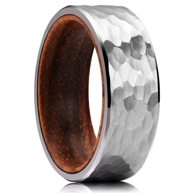 Guangzhou Wholesale Fashion Rings 8mm Rose Gold  Koa Wood Inlay Tungsten Ring for Men Fashion Engagement Wedding Band