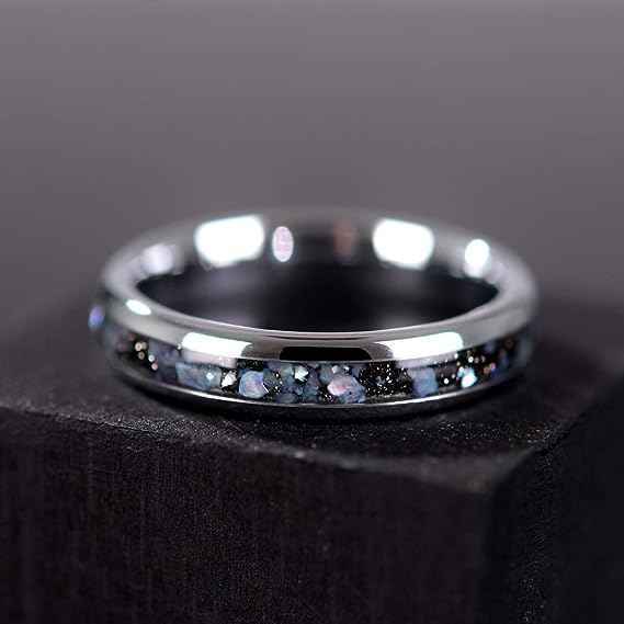 4mm Wholesale Tungsten Rings Fashionable Engagement Wedding Band with Genuine Blue Opal Inlay for Men and Women