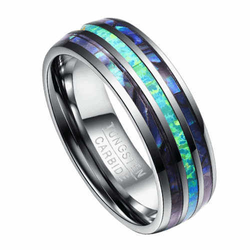 Hot Selling Tungsten Abalone Shell Inlay Men galaxy Opal Tungsten Ring