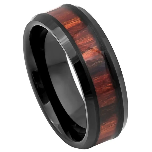 Luxury Jewelry 8mm Silver Plated Tungsten Ring Inlay Koa Wood for Couple Men Wedding Band Ring comfort It