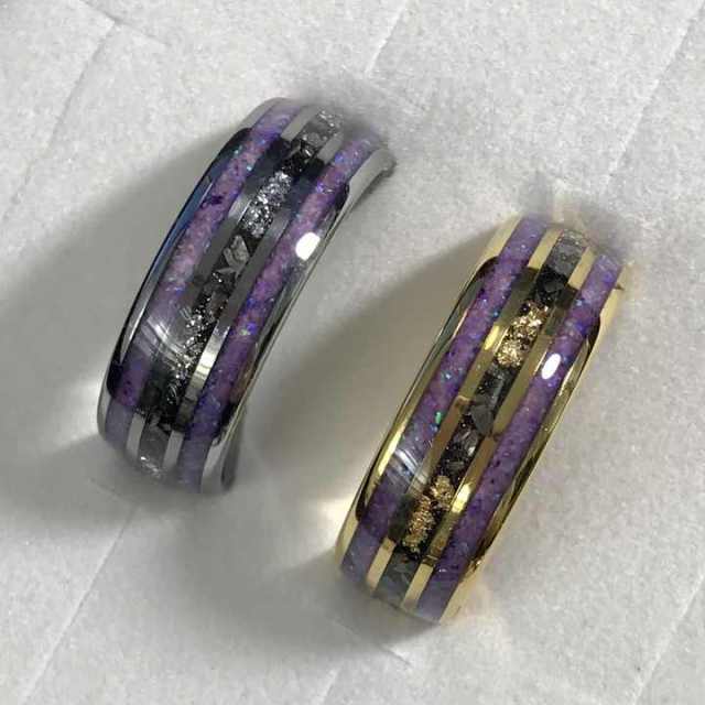 Factory Fashion Rings 8mm Purple Opal Meteorite Gold Foil Inlay 18K Gold Plated Tungsten Ring Men Women Wedding Band Rings