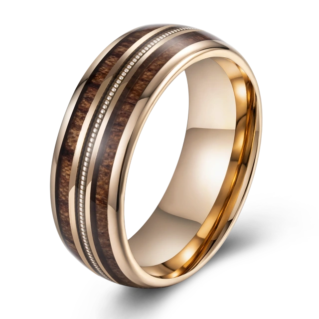 Fashion Jewelry for Men Tungsten Carbide Ring Inlay Wood and Beads 18K Gold Plated comfort It Wooden Inlaying Jewelry Ring