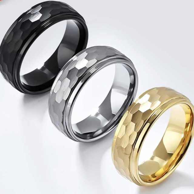 Custom Jewelry 8mm Black Golden Silver Hammered Tungsten Ring for Men Women Engagement Wedding Band