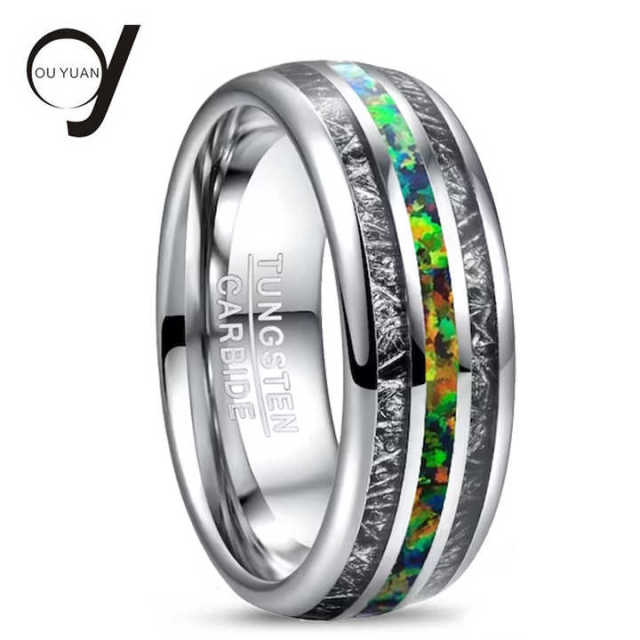 Mens Wedding Band Man Opal Ring Tungsten Opal and Meteorite Ring,8mm Engagement Rings for Women 1pcs/opp Bag Customized Size