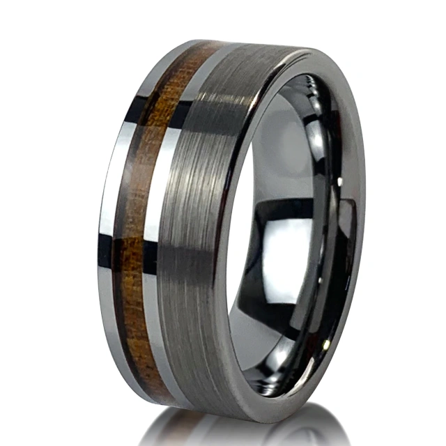 Wholesale 8mm Comfort Fit Tungsten Carbide Ring Koa Wood Inlay for Men/Women's Engagement Wedding Anniversary and Party Gift