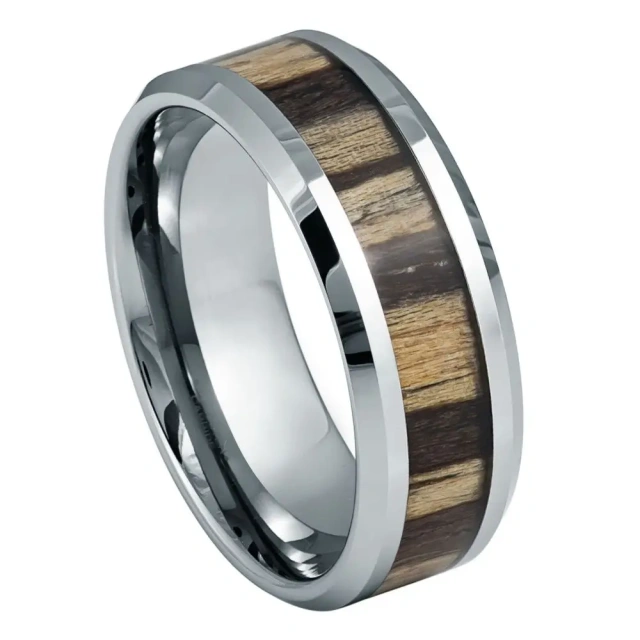 Comfortable Fit 8mm Wood InlayTungsten Carbide Wedding Ring Fashionable Engagement Ring for Men and Women Gift