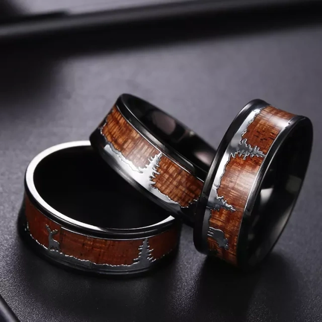 Fashion Jewelry Rings Custom 8mm Black Tungsten Ring Best Deer Natural Wood Inlay Tungsten Brand Ring