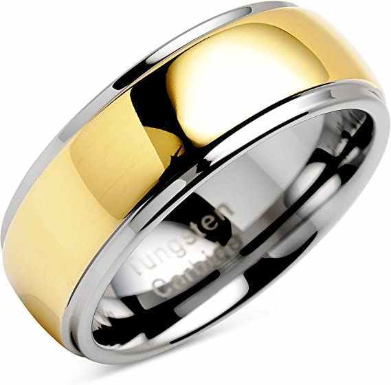 Engraved Personalized Tungsten Rings for Men Women Wedding Band Two Tones Gold Mirror Finish Polishing Rings Men