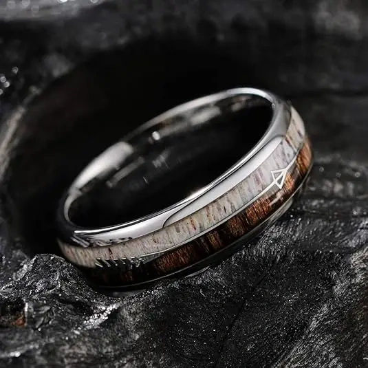 Factory Custom Tungsten Jewelry Natural Koa Zebra Wood Arrows Tungsten Wedding Band Charming Women Rings Jewelry for Women