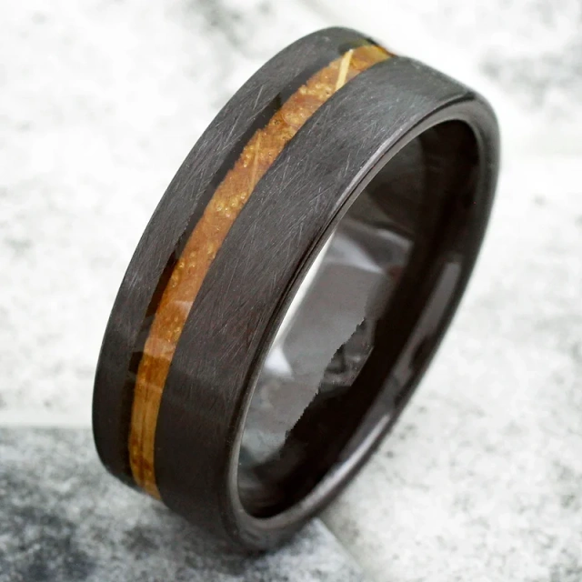 Wholesale Price 8mm Tungsten Ring Wood Inlay Men Simply Luxury Ring Black Plated with groove comfort It Ring