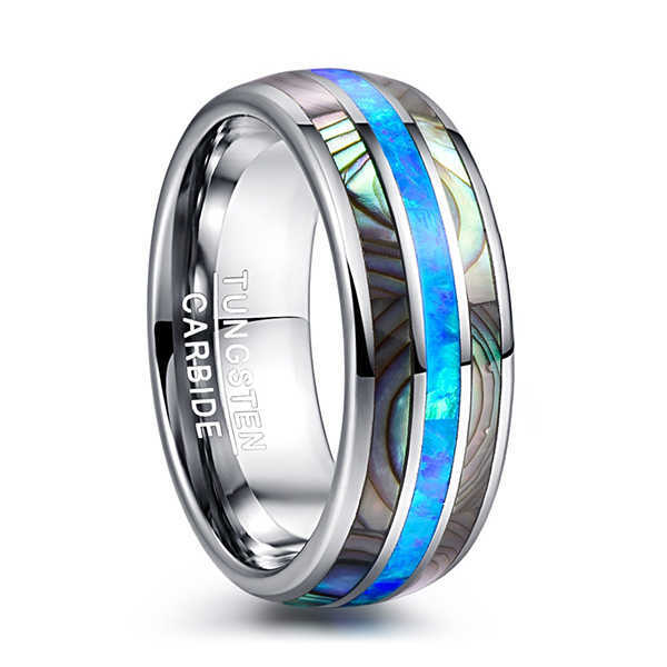 Wholesale 8mm Genuine Opal Abalone Shell Inlay Tungsten Carbide Ring for Men Women Fashion Engagement Wedding Band