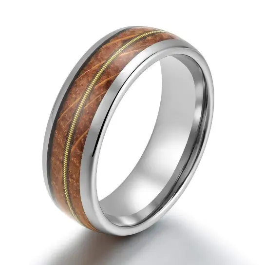 Custom 8mm Whisky Koa Wooden Inlay Ring Tungsten Carbide Ring for Men Women Wedding Band Comfort Fit