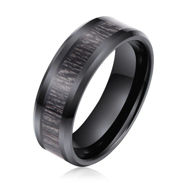 Wholesale Fashion Rings 8mm Koa Wood Inlay Punk Black Tungsten Rings for Men Women Engagement Wedding Band Comfort Fit