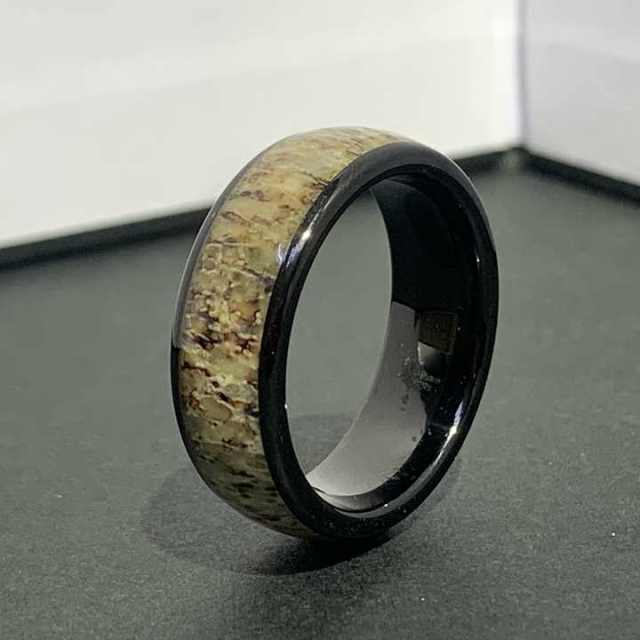 Custom Couple Bands Antler Inlay Metal Color Hammered Tungsten Carbide Rings