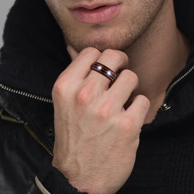 Hot Sale Ready to Ship 8mm Real Opal Wood Inlay Tungsten Carbide Ring for Men Women Wedding Band comfort Fit