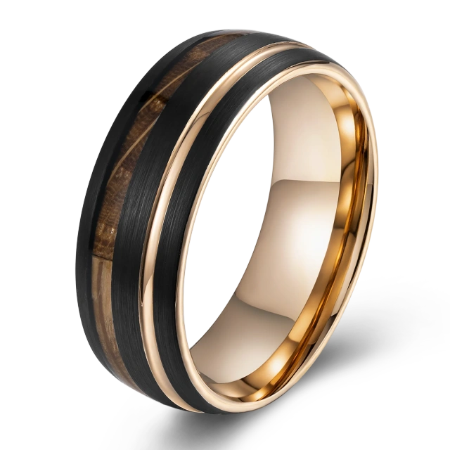 Luxury 18K Gold Plated Tungsten Ring Koa Wood for Men and Women Wood Inlay Tungsten Ring Wedding Band comfort It Ring