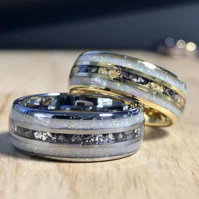 Hot Sale Jewelry 8mm White Opal Inlay Silver Gold Plated Tungsten Ring Men Rings Women Engagement Wedding Band Rings comfort Fit