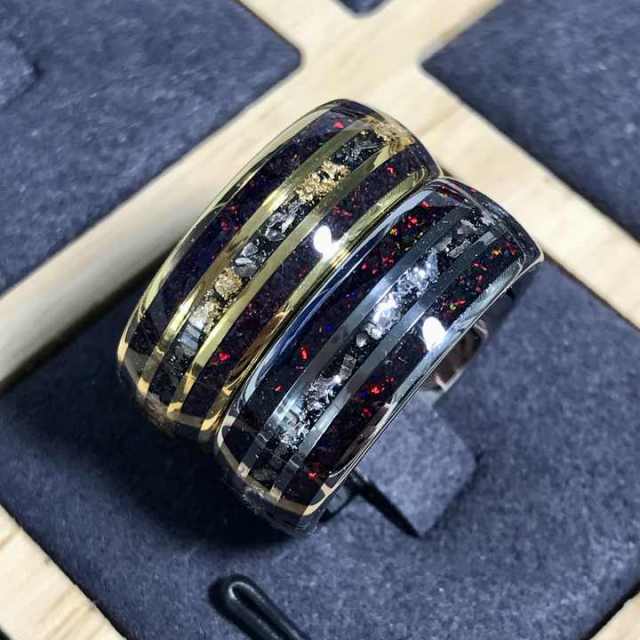 Fashion Rings 8mm Red Opal Meteorite Inlay Silver 18K Gold Plated Tungsten Ring Men Women Wedding Band Rings comfort Fit