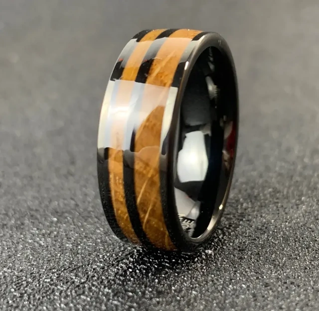 Custom 8mm Whisky Koa Wooden Inlay Ring Tungsten Carbide Ring for Men Women Wedding Band Comfort Fit