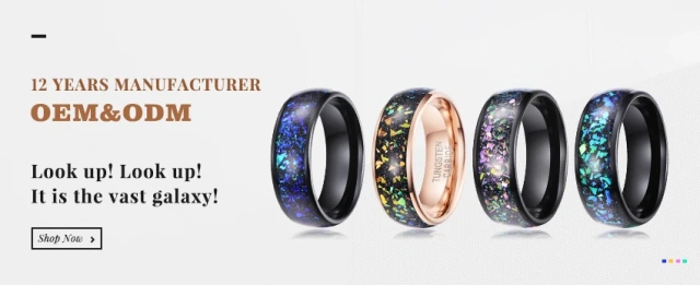 OEM Tungsten Carbide Wedding Band Inlay Imitated Meteorite Antler Rings 18K Rose Gold Tungsten Rings Men